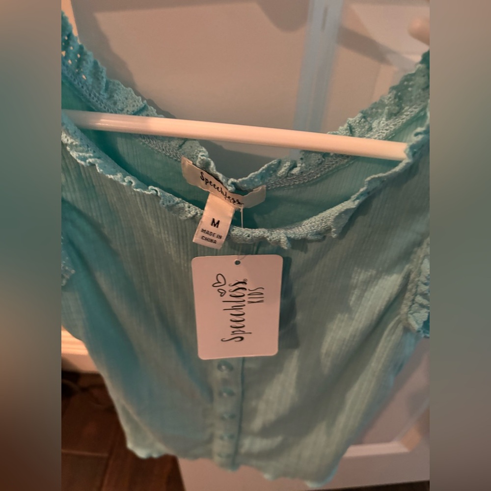 Speechless Kids button front top with lettuce hem